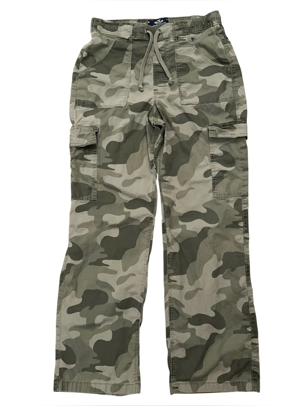 Hollister Adjustable Rise Baggy Cargo Pants Mens M Drawstring Stretch Green Camo